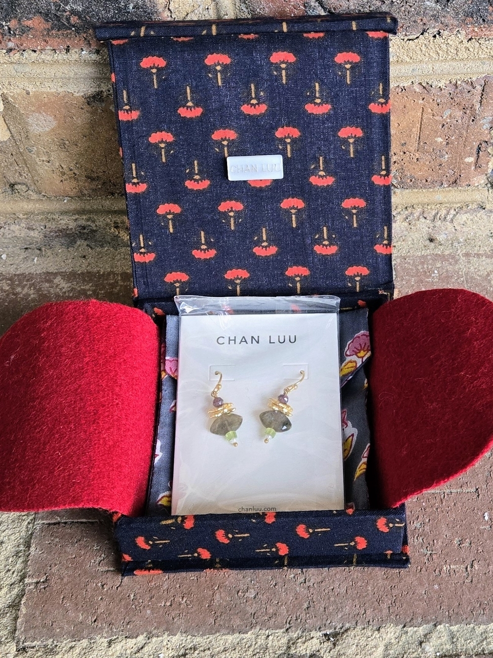 CHAN LUU Lisbeth Earrings with Green and Gray Gem Drops